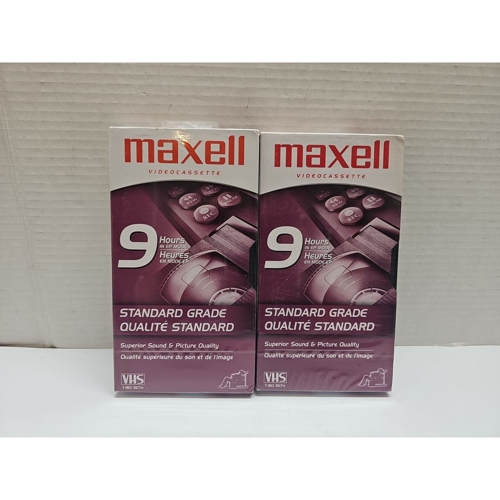 Maxwell Videocassette 9 Hours Standard Grade VHS T-180 Sealed Lot Of 2